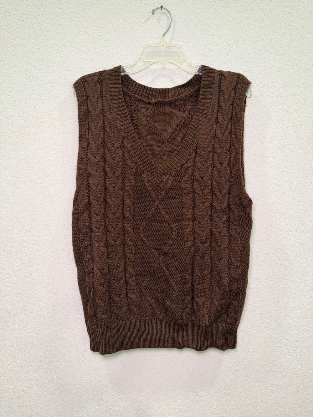 Brown Cable Knit V-Neck Sweater Vest